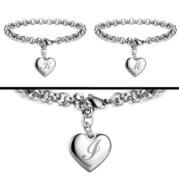 Silver Heart Initial Charm Bracelet - Picture 2 of 3